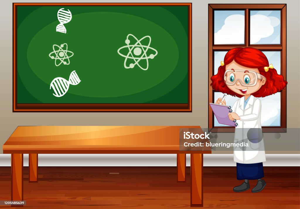 Science Inside Classroom Scene With Science Student Inside Stock Illustration ...