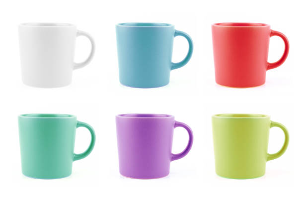 istock Colourful Mugs Set, Blank Ceramic cup Isolated on White Background. Food and Drink object Concept Design. 1205487866