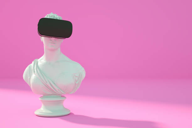 istock Sculpture With VR Glasses Headset on Pink Background 1205488224