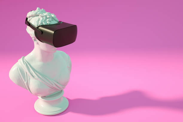 istock Sculpture With VR Glasses Headset on Pink Background 1205488272