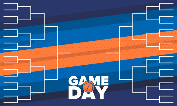 March Basketball Madness. Game Day Party. Professional team championship. Playoff grid, tournament bracket. Regular season and final game. Ball for basketball. Sport poster. Vector illustration vector art illustration