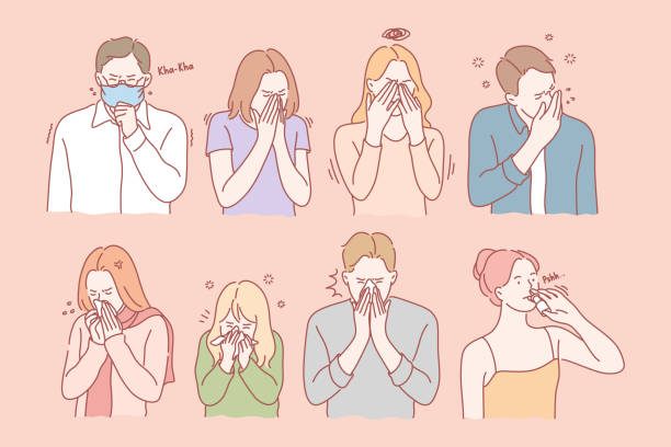 바이러스·질병·알레르기 세트 컨셉 - allergy sneezing cold and flu flu virus stock illustrations