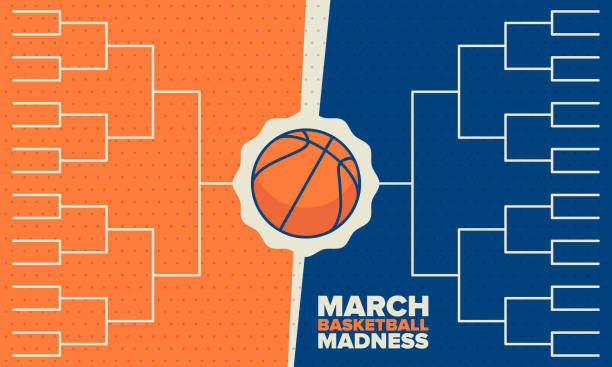 March Basketball Madness. Game Day Party. Professional team championship. Playoff grid, tournament bracket. Regular season and final game. Ball for basketball. Sport poster. Vector illustration March Basketball Madness. Game Day Party. Professional team championship. Playoff grid, tournament bracket. Regular season and final game. Ball for basketball. Sport poster. Vector illustration match sport illustrations stock illustrations
