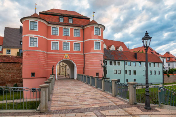 Rieder Tor (Gate) entrance to the Old Town of Donauworth, a part of popular Romantic Road touristic route in Swabia, Bavaria, Germany