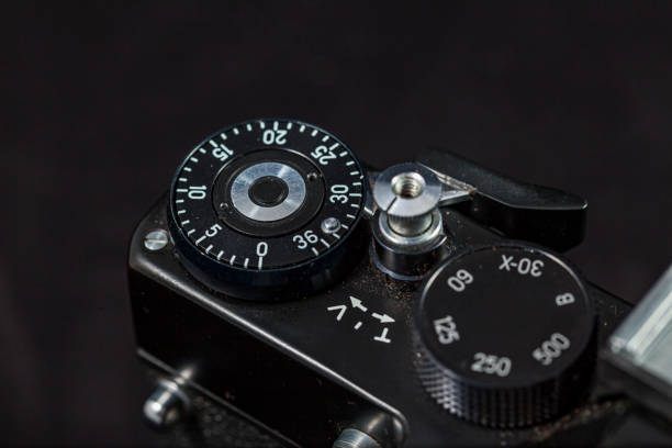 istock Detail of an old camera - adjuster, closeup. 1205492910