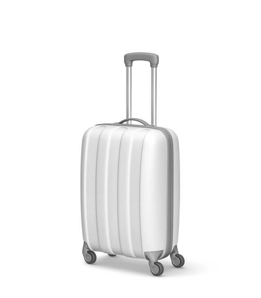 istock White suitcase isolated on white. Clipping path included 1205493022