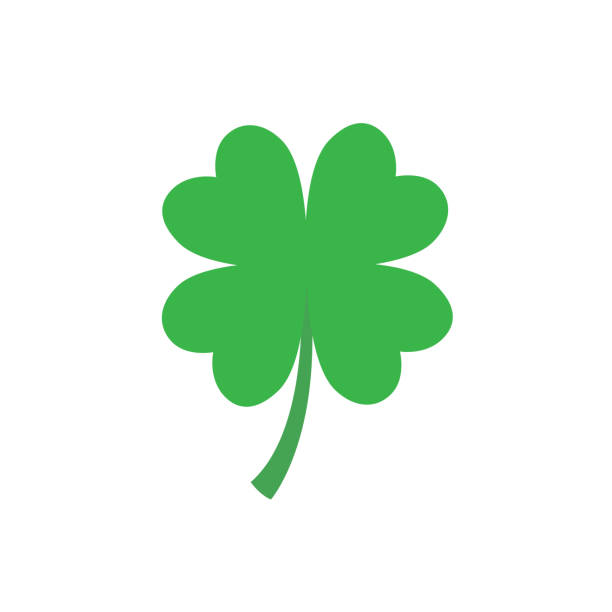 значок клевера с четырьмя листами в плоском стиле - st patricks day clover four leaf clover irish culture stock illustrations