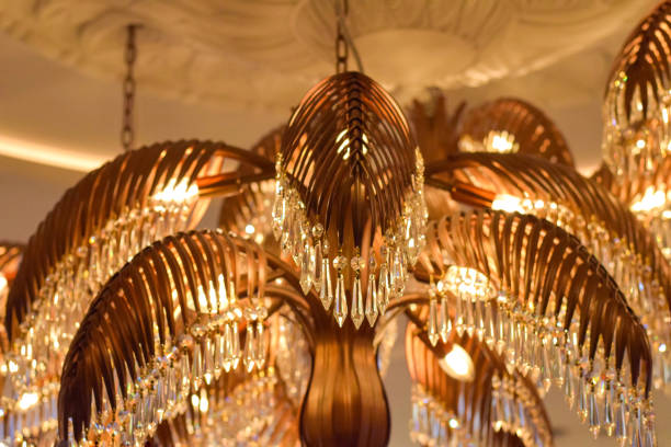 Palm tree shaped chandelier with crystal pendants