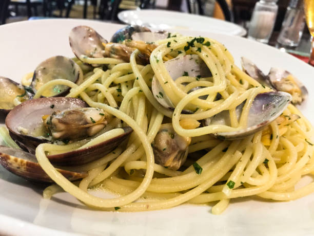 istock Italian pasta named Spaghetti with vongole clam 1205496482