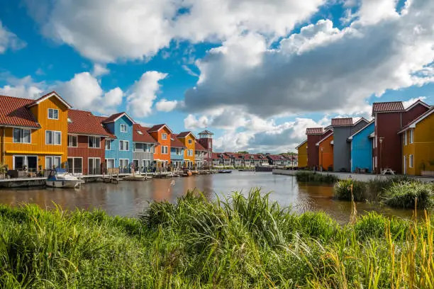 Colorful houses at the harbor / Reitdiephaven in Groningen