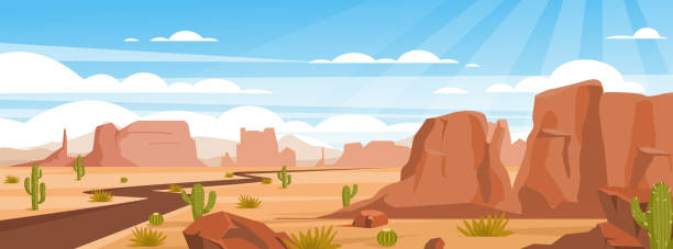 砂の砂漠風景カラフルなフラットベクトルイラスト - 荒野点のイラスト素材／クリップアート素材／マンガ素材／アイコン素材