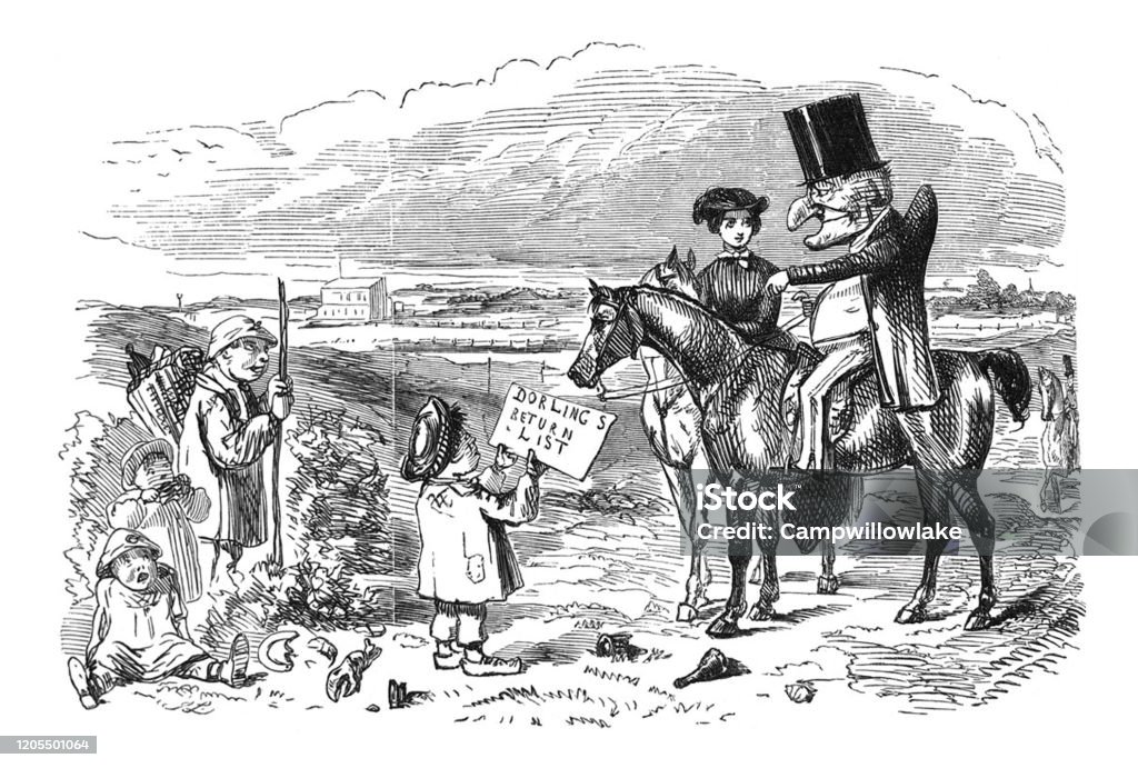 British Satire Comic Cartoon Caricatures Illustrations Punch Man On Horse  Talking To A Group Of People Stock Illustration - Download Image Now -  iStock