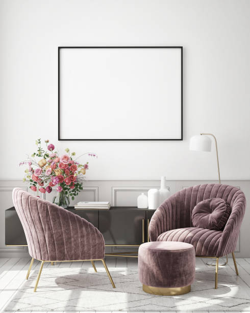 istock mock up poster frame in modern interior background, scandinavian style, 3D render 1205502282