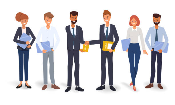 Business group people teamwork concept background. Illustration vector flat design. Deals with contracting. vector art illustration