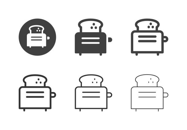 ilustraciones, imágenes clip art, dibujos animados e iconos de stock de iconos tostadores - serie múltiple - tostadora