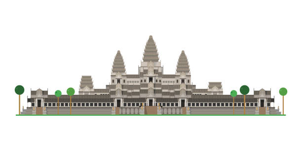 ilustrações de stock, clip art, desenhos animados e ícones de angkor wat (cambodia). isolated on white background vector illustration. - angkor wat