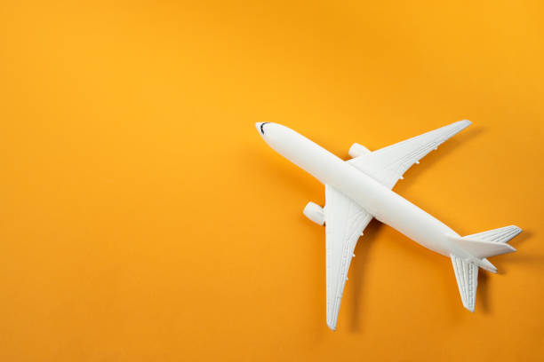 istock Model plane,airplane on pastel color background 1205505416
