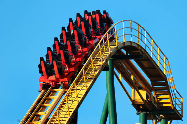 istock Roller coaster against blue sky background. Amusement park attractions. 1205508853