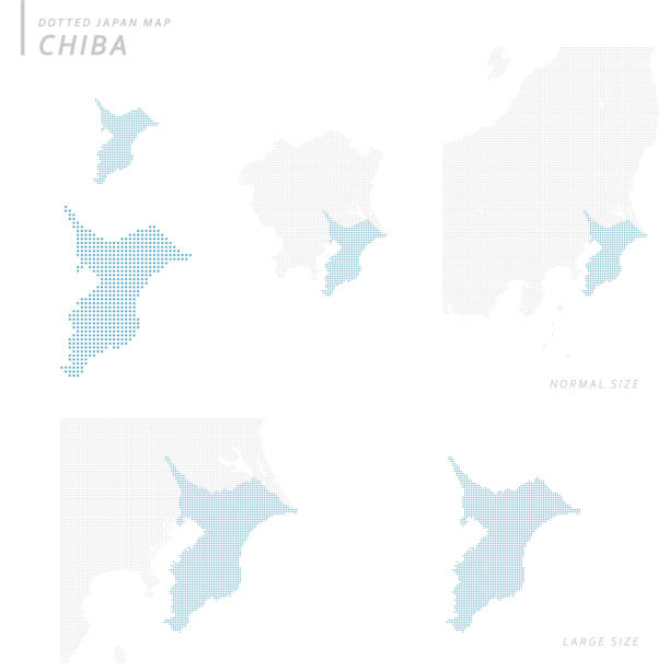 dotted Japan map set, Chiba dotted Japan map set, Chiba narita japan stock illustrations