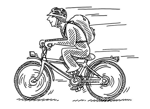 Vector illustration of Commuter Cyclist Side View Drawing