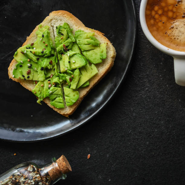 avocado sandwich (healthy snack) menu concept. food background. top view. copy space