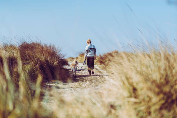 Young Woman spending time with her dog on the beach