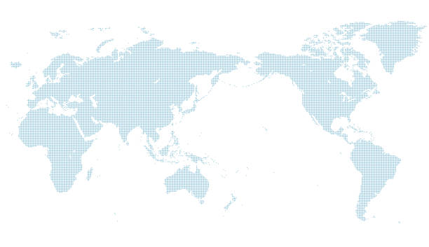 blue dotted world map 2. normal size. blue dotted world map. normal size. center line Japan. world map china saudi arabia stock illustrations