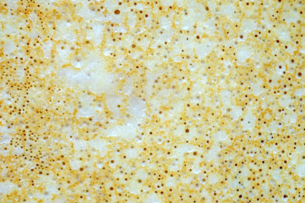 istock Thin pancake top view texture. Homemade pancakes oiled with butter. 1205523996