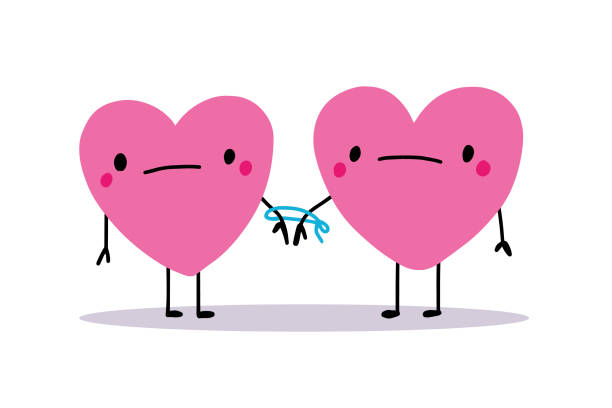 Two characters heart form connected by rope together hand drawn vector illustration in cartoon comic style toxic realtions Two characters heart form connected by rope together hand drawn vector illustration in cartoon comic style toxic realtions print poster co dependent relationship stock illustrations