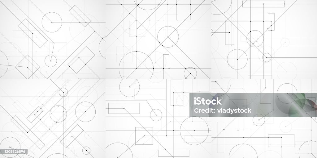 Engineering Style Background Pattern Set Of Abstract Backgrounds With Engineering Drawing Technological ...