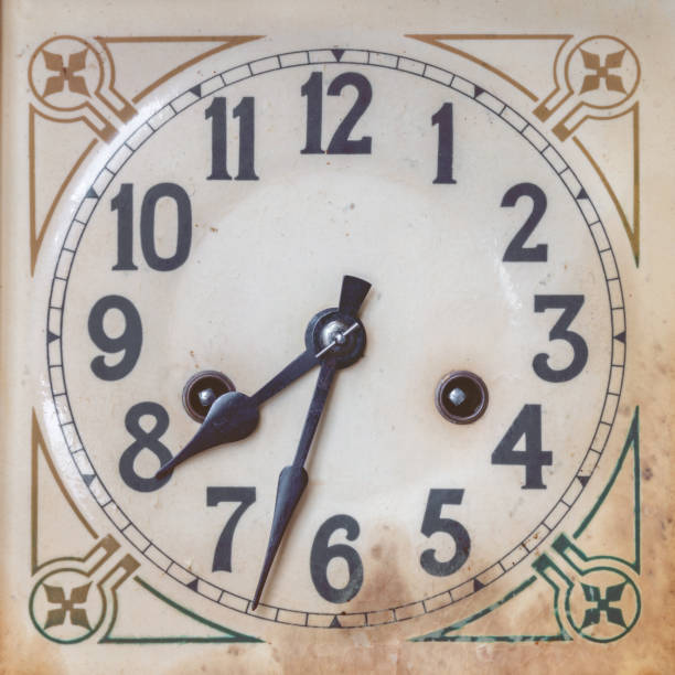 istock Vintage weathered art deco clock face 1205527108
