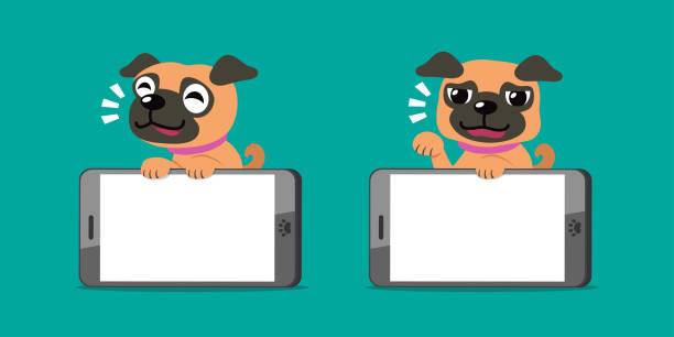 istock Cartoon character pug dog and smartphones 1205532827