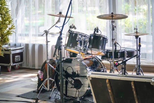 istock Drum set in a cafe or restaurant before a corporate party or wedding 1205533543