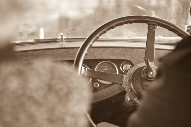2019 - Triumph Gloria 1934 tourer classic car. This is a pre second world war car and is the oldest of its marque registered in the UK still running. It is registered with the Triumph Pre -1940s owners club and is seen near Saltburn North Yorkshire. This is a view of the interior whilst being driven.