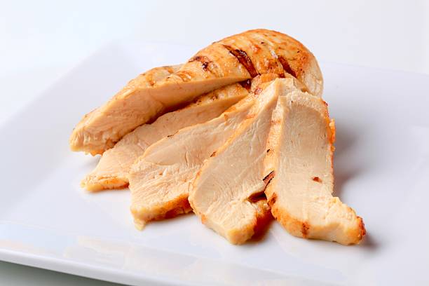 istock Closeup of a sliced turkey breast on white plate 120553731