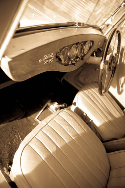 2019 - Triumph Gloria 1934 tourer classic car. This is a pre second world war car and is the oldest of its marque registered in the UK still running. It is registered with the Triumph Pre -1940s owners club and is seen near Saltburn North Yorkshire. This is a view of the interior whilst parked.