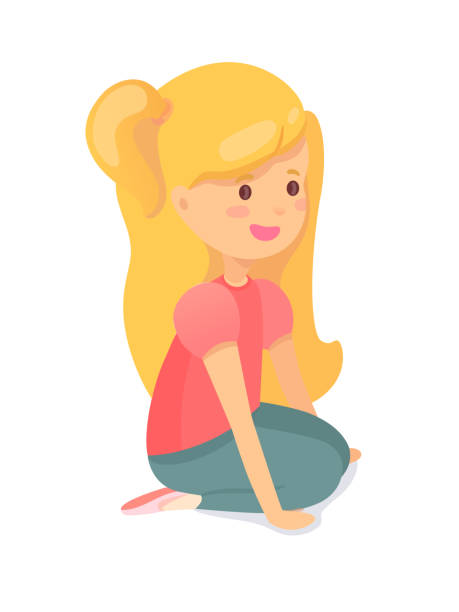 Pretty Blond Girl Sit Isolated On White Background Stock Illustration -  Download Image Now - Blond Hair, Girls, Child - iStock