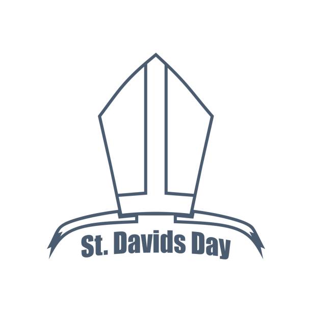 St David's Day greeting St David's Day greeting card design element. Bishop hat with text. Wales national holiday. Catholic hat tiara. st david day stock illustrations