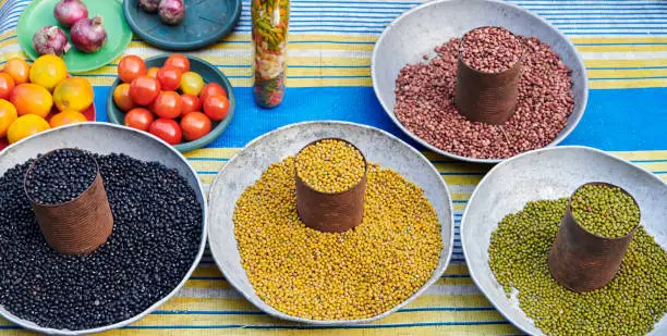 Photo of Different kind of colorful beans in the market