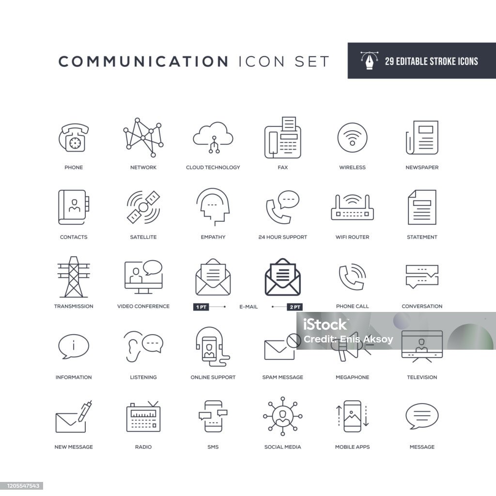 Communication Editable Stroke Line Icons 29 Communication Icons - Editable Stroke - Easy to edit and customize - You can easily customize the stroke with Communication stock vector