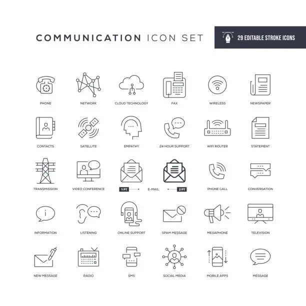 Vector illustration of Communication Editable Stroke Line Icons