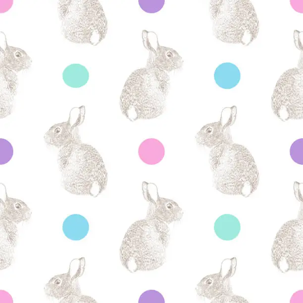 Vector illustration of Easter Pattern with Bunny Pen and Ink Vector Seamless Pattern
