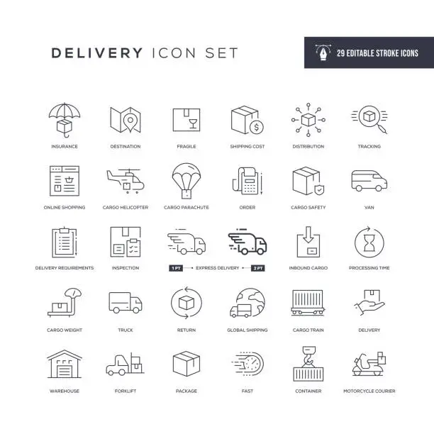 Vector illustration of Delivery Editable Stroke Line Icons