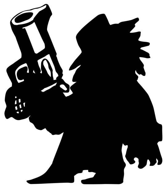 ilustrações, clipart, desenhos animados e ícones de desenho animado da silhueta do atirador de armas - gun handgun silhouette outline
