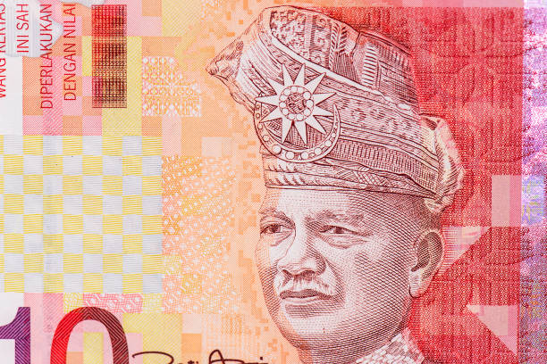 primo passo malaysian money, valuta malese e ritratto di abdul rahman - malaysian ringgit foto e immagini stock