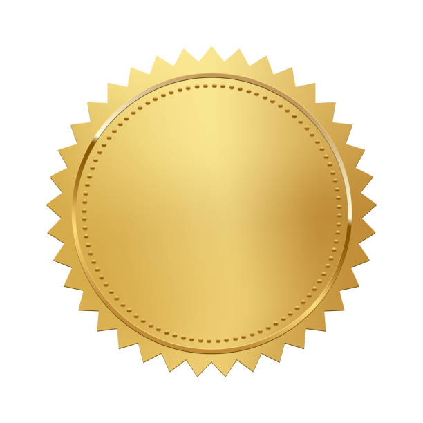 ilustraciones, imágenes clip art, dibujos animados e iconos de stock de sello dorado aislado sobre fondo blanco. sello de lujo. elemento de diseño vectorial. - redondo ornament para diploma o certificado en blanco