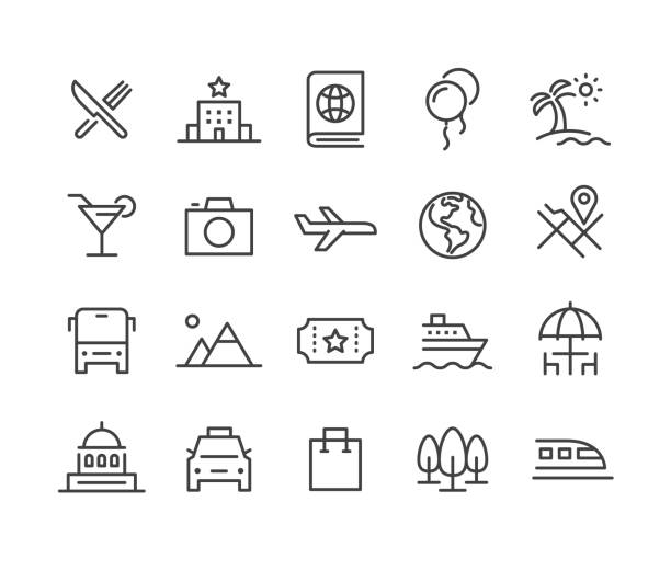 Travel Icons - Classic Line Series Travel, cruise ship cruise passport map stock illustrations