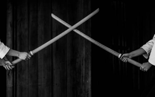 Japanese traditional  swordskill demonstration stock photo
