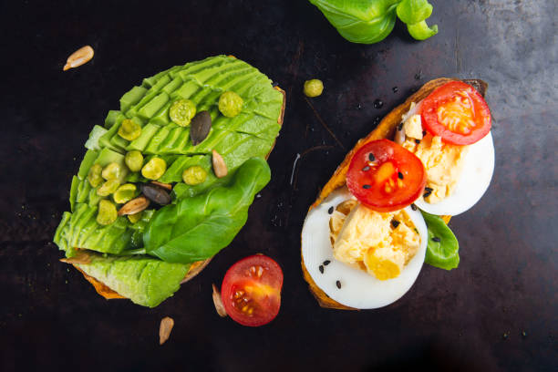 istock Sweet potato toasts with avocado, eggs, tomatoes and sesame seeds 1205555680