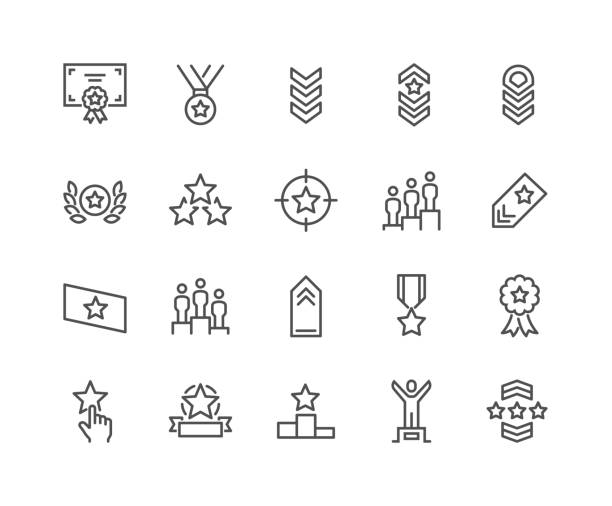 Line Ranking Icons Simple Set of Ranking Related Vector Line Icons. 
Contains such Icons as Star Rating, First Place, Shoulder Strap and more.
Editable Stroke. 48x48 Pixel Perfect. military stock illustrations
